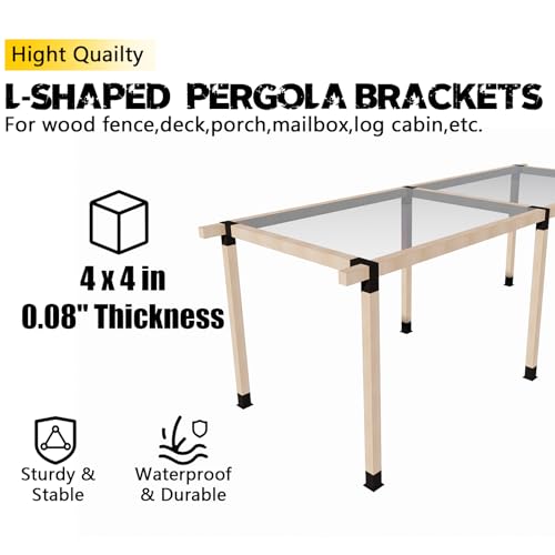 Image of 3-Way Pergola Brackets,L-Shaped Right Angle Corner Bracket for 4 inchx4 inch(Actual Size:3.5 inchx3.5 inch) Indoor & Outdoor Wood Beam,DIY Horizontal Brackets for Pavilion,Gazebo,Porch,Deck,Cabin (1Pack)