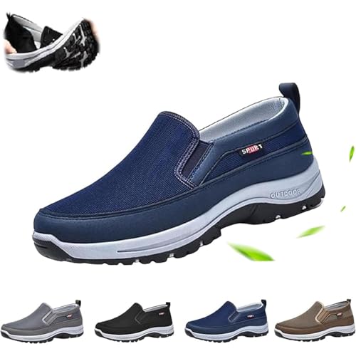 Orthowalkway Mens Shoes,Men's Arch Support Slip-on Canvas Loafers,Outdoor Casual Non Slip Orthopedic Sneakers Flats Boat Shoes