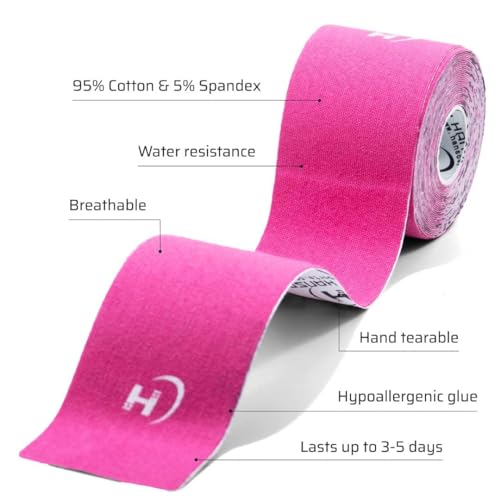 Image of HANSOClassic Plus Kinesiology Tape Premium Cotton Blend | Tape for Physiotherapy, Sports Injuries, Pain Relief, Muscle Support (Pink)