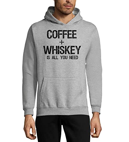 Sweat à capuche gris Coffee Plus Whiskey pour homme et femme en coton
