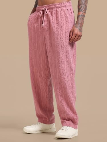 Image of StitchX Men's Airport Look Textured Seersucker Cotton Jogger Trousers S-4XL