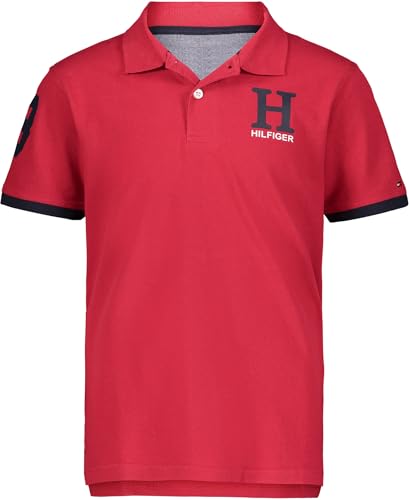 Tommy Hilfiger Boys' Short Sleeve Pique Matt Polo Shirt, Button Closure, Soft & Comfortable, Scarlet Sage, 14-16