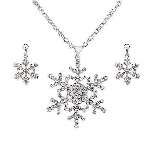 EVER FAITH Women's Winter Jewelry White Austrian Crystal Snowflake Flower Necklace Earrings Set