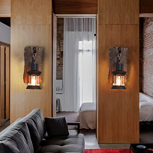 Retro Lámpara pared Indoor Imitation Ancient Wood Wall Lamp retro Restaurant Luz pared Table Lamp E27*2 Drop LAMP Black Iron and Glass Iluminación LAMP living room Loft Kitchen Bar Corridor Cover