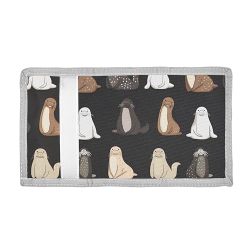 ALAZA Kids Wallets for Boys Girls Toddler Trifold Wallet Children Small Walrus Black with Zipper Coin Pocket2