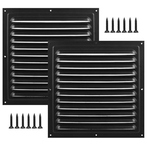 2pcs Attic Vents Gable Vents for Shed Shed Vent Kit with Screen Mesh Square Vent Louvered Vent Grille for Storage Shed Garage Ceiling Exterior Door House Attic (Black 10 x 10 Inch)