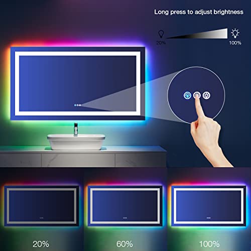 LOAAO 55X30 Inch RGB LED Bathroom Mirror with Lights, Anti-Fog, Dimmable Lighted Bathroom Vanity Mirror, Colorful Multiple Light Modes, RGB Backlit + Front Light, Memory Function