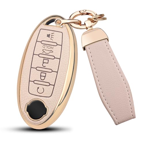 for Nissan Key Fob Cover with Key Chain, Upper Leather+TPU
