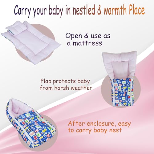 DEPURIKA Sharma Clothing Pure Soft Cotton Baby Boys and Baby Girls 3 in 1 Multi Usage Sleeping Bag and Carry Bag and Bed Kam (0-7Months,Blue),1 Count
