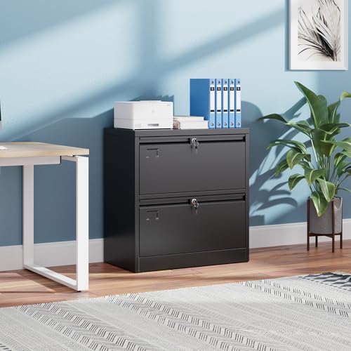 Aobabo 2 Drawer Lateral File Cabinet, Lockable Metal Filing Cabinet with Name Card, Suitable for Home Office School Hanging Files Letter/Legal/F4/A4 Size,Required-Assembly,Black - Image 5