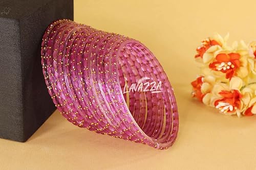 Image of LAVAZZA Raindrop Glass Bangles Set For Women & Girls with Zircon Diamond Stone & Beads | Trendy Transparent Crystal Glass Bangles | Fancy Kanch ki Chudi Set | Bangles for Wedding, Party- Set of 12