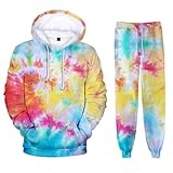 Outofgas Women's Men's Tie Dye Hoodies 2 Piece Tracksuits Suit Fashion Hoodie Sports Set Novelty Print Hooded Pullover With Pockets