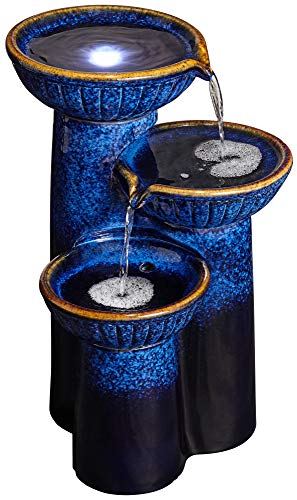 3 Bowl Modern Outdoor Floor Water Fountain 26 3/4" High With Led Light Cascading Bowl Column For Garden Patio Backyard Deck Home Lawn Porch House Relaxation Exterior Balcony - John Timberland #TOP4
