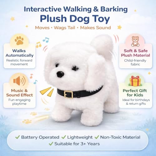 Image of Rabbit Interactive Electronic Pet Plush Bunny Toy with Sounds | Educational Interactive Bunny Rabbit Toy for Baby Kids | Animated Walking Wiggle Ears Twitch Nose Gift for Birthday. (White Dog)