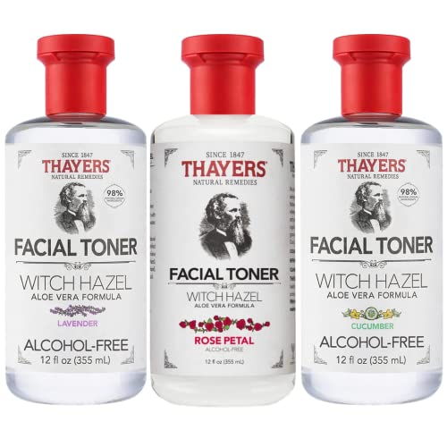 THAYERS Alcohol-Free Witch Hazel Facial Toner with Aloe Vera Formula Sampler Set - 12 Oz (3 Pack) in Sanisco Packaging