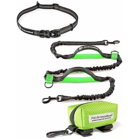 Exquisite Hands Free Dog Leash for Large Dogs (Extra Long - Black and Green) + Poop Bag Dispenser (Green) Cover