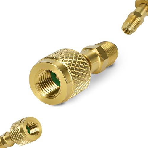 Upgrade A2L R-32 R-454B Adapter, 1/4" Left-Hand Female to 1/4" Right-Hand Male Flare Fittings, for R-32/R-454B A2L Refrigerant LH Tanks and RH Service Hose, Brass HVAC Charging Adapter (Straight × 1)