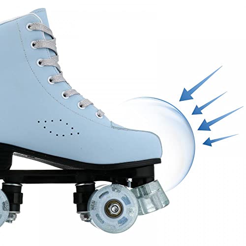 Roller Skates For Women, Shiny High-Top Pu Leather Roller Skates, Four Wheels Pure Sky-Blue Roller Skates For Girls Beginner Indoor Outdoor (41) #TOP3