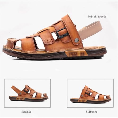 CLSQLXYJZC Mens Sport Sandals, Mens Summer Leather Closed Toe Adjustable Arch Support Beach Shoes, Outdoor Anti-Skidding Flat Driving Sandals, for Travel, Beach, Meeting, Shopping, Leisure, Etc3