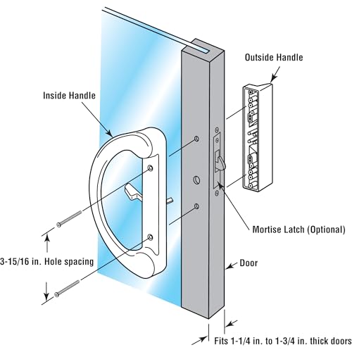 Image of Prime-Line C 1224 Sliding Patio Door Handle Set - Replace Old or Damaged Door Handles Quickly and Easily - Black Diecast, Mortise Style, Non-Keyed, Fits 3-15 /16 inch Hole Spacing (1 Set)