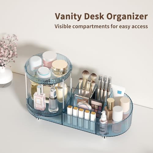 Image of Rotating Makeup Organizer for Vanity, 2 Perfume Trays with 5 Compartments Cosmetic & Skincare Storage, Space-Saving Beauty Organizer, Multi-Purpose Countertop Organizers for Bathroom, Desktop, Pantry
