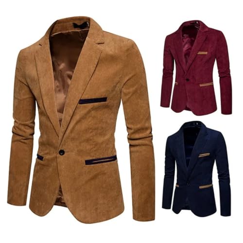 Men Corduroy Suit Jacket Solid Color Casual Lapel Blazer for Business Party or Leisure 7