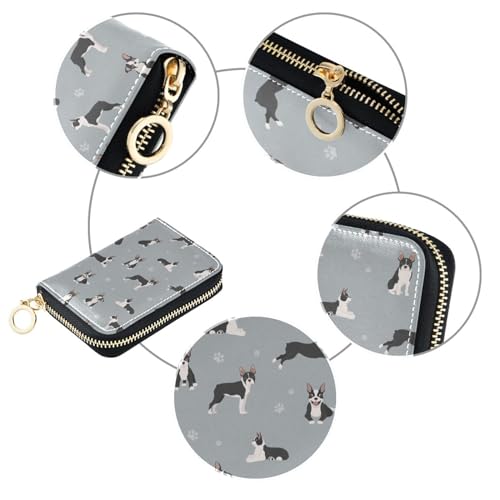 RFID Credit Card Holder Boston Terrier Dog Leather With Zipper Card Case Wallet for Women Girls3