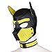 YiQin RWSX Hundemaske mit Kragen, Weiche Latex Petplay Hundemaske mit Ohren Welpenmaske Hunde Masken, Abnehmbarer Mund, Geeignet für Halloween, Urlaubsparty (XL, Gelb)