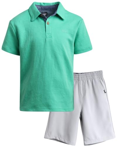 Image of DKNY Toddler Boys Short Sets - 2 Piece Boys Short Sleeve Polo Shirt and Lightweight Boy Shorts for Toddler and Little Boy