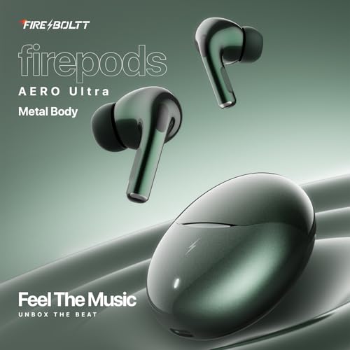 Image of Fire-Boltt Aero Ultra TWS Earbuds Custom EQ,Wireless Bluetooth 5.4,Music & App Support, 50H Playtime,Fast Charging Case, 50ms Low Latency for Gaming,Touch Controls,IPX4 Waterproof,Clear Calls - Green