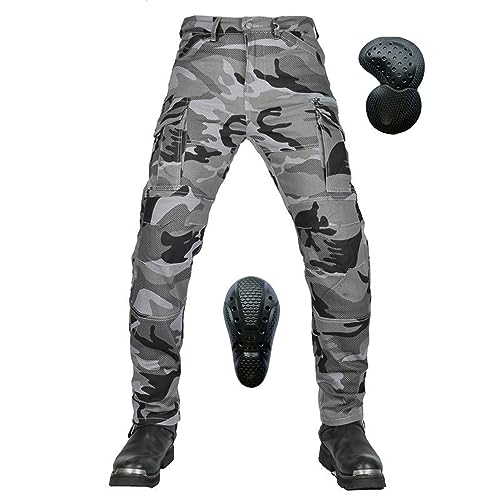 KHAMEO Pantalones de motocicleta para hombre y mujer, pantalones de camuflaje elásticos, blindados, pantalones de carreras de motocross con armadura extraíble e impermeables, anticaídas,