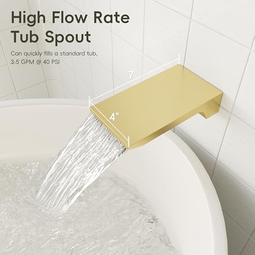 Image of Gabrylly Shower System with Tub Spout, Wall Mounted Shower Faucet Set for Bathroom with High Pressure 10 inch Rain Shower head and 3-Setting Handheld Shower Head Set,Brushed Gold
