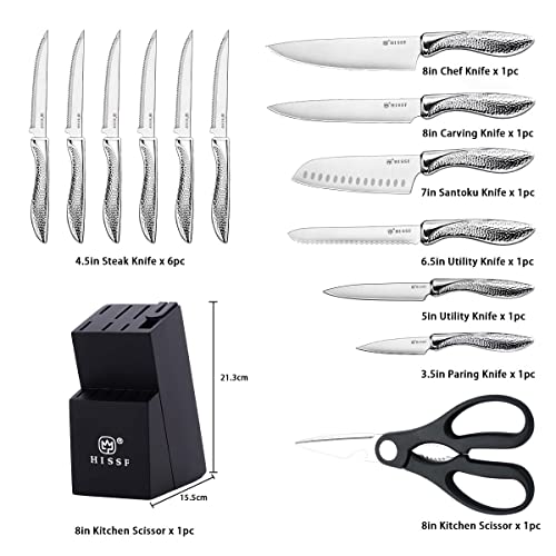 Knife set, HISSF Knife Set for Kitchen with Block, 14 Piece Kitchen Knife Set with Built-in Sharpener, Professional High Carbon Stainless Steel Kitchen Knives For Chopping, Slicing, Dicing - image 2