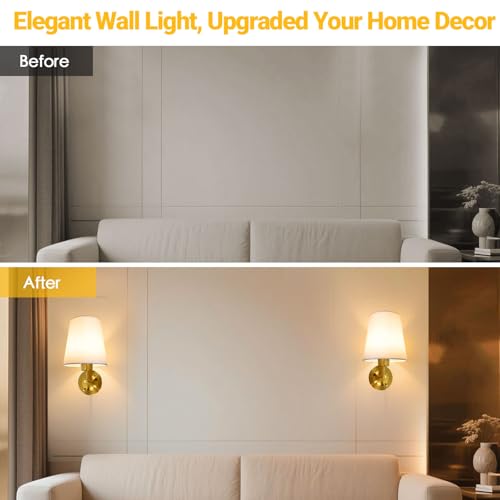 Image of Battery Operated Wall Sconce Set of Two with Remote and Dimmable LED Bulbs, 12 Colors Cordless Rechargeable Wall Lights with Timer, Gold Wireless Wall Lamps for Bedroom Living Room Hallway Entryway