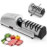 LEFUGO Electric Knife Sharpener for Kitchen Knives, Detachable Sharpening Head, 3-Stage Knife Sharpener Electric, 100% Diamond Abrasive, 15-Degree Precision Angle, Fast Sharpening, Polish (Silver)