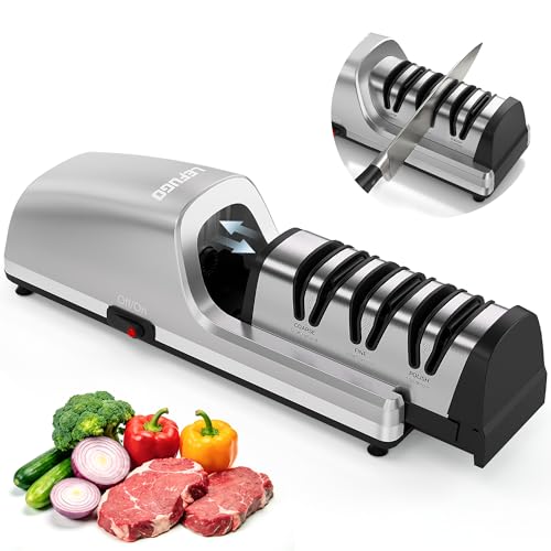 LEFUGO Electric Knife Sharpener for Kitchen Knives, Detachable Sharpening Head, 3-Stage Knife Sharpener Electric, 100% Diamond Abrasive, 15-Degree Precision Angle, Fast Sharpening, Polish (Silver)