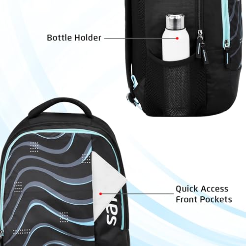 Image of Safari Whirl 32L Casual Printed Backpack, 2 compartments, bottle holder, Front pocket, school bag for boys and girls, college bag, office bag, travel bag for men and women, Color- Black
