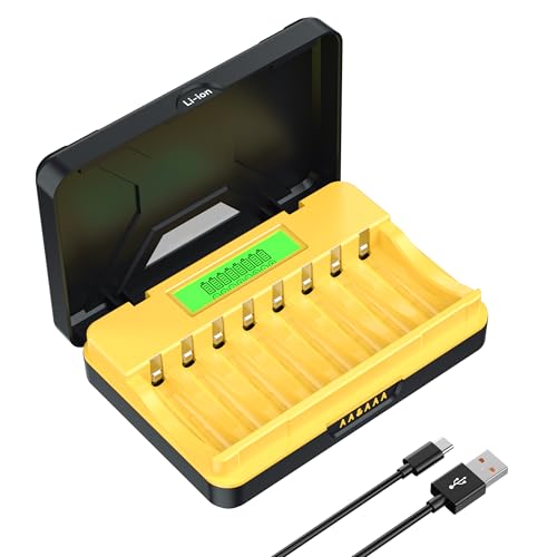 ENEGON 8-Slot Battery Charger Universal Smart Charger with LCD Display for 1.5V Li-ion/AA AAA Rechargeable Batteries Fast Charging with Safety Protection & Portable Storage Case