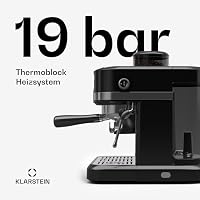 Klarstein Bella Café Siebträgermaschine Mit Mahlwerk – 19 Bar, 1.550 W, 1,4-l-Wassertank, Integriertes Kegelmahlwerk, Milchaufschäumer, 2 Tasseneinsätze, Thermo-Block, Schwarz – Ansicht 4