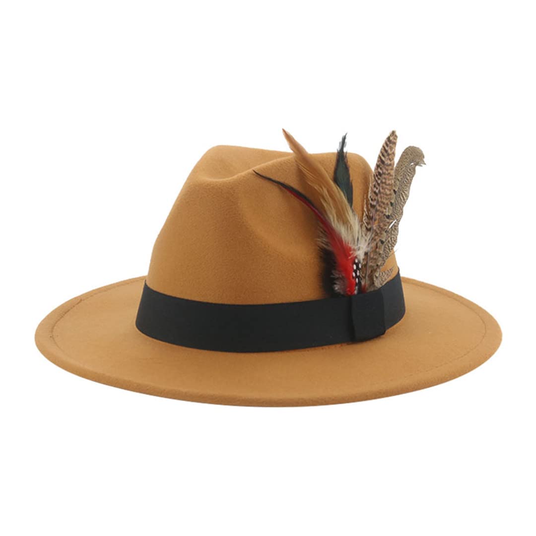 Suwequest Women's 2Khaki02 Hat Fedoras Winter Hats Men Felt Hat Feather Wedding Decorate Men Fedora Chapeau