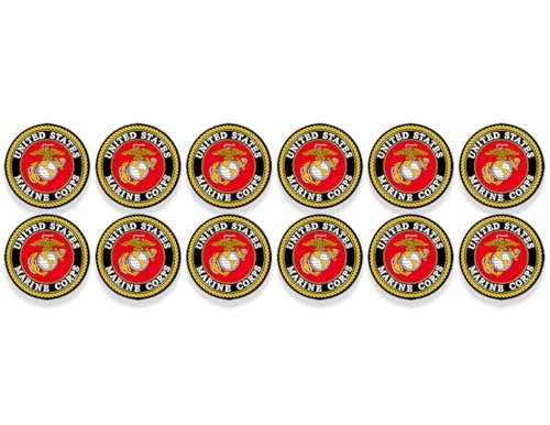 12-Pack Round U.S. Marines Official Logo Stickers (US Corps Anchor Insignia Seal Vinyl Decal for Cell Laptop Water Bottle (2 inch Each) USMC Licensed
