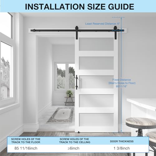 Coshomer BDHN-0066-36-5T-GLSWH 36In X 84In 5-Panel Sliding Glass Barn Door thumb #3
