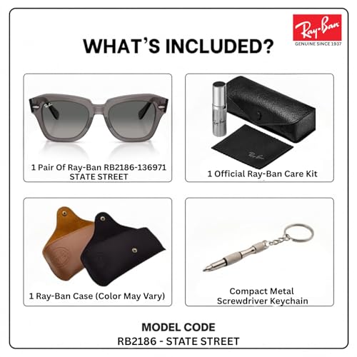 Image of Ray-Ban RB2186 STATE STREET Square Sunglasses with Official Eyewear Kit