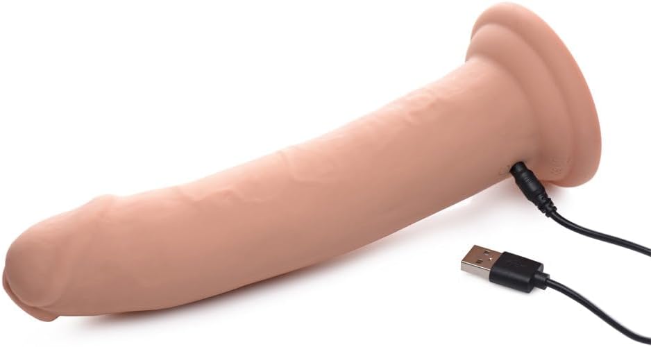 7X Inflatable and Vibrating Remote Control Silicone Dildo - 8.5 Inch Beige