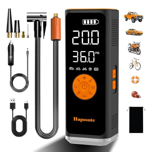Corded/Cordless Tyre Inflator Portable Air Compressor 12V DC, 150PSI 6000mAh Long-Lasting Battery Electric Air Pump with Digital Display & Dual LED Light for Car, Motorcycle, Bike, Ball & DIY