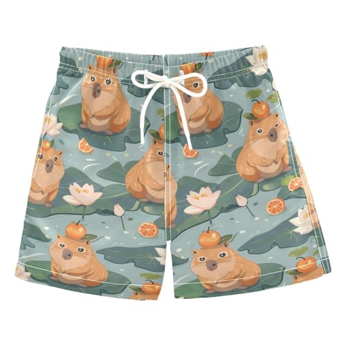 senya Cute Capybara with Tangerine Boys Swim Trunks Toddler Shorts Swimwear Boardshorts