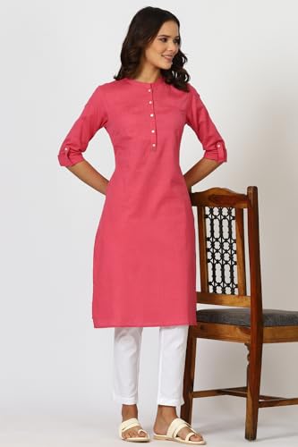Image of W for Woman Lilac Mandarin Collar Cotton Blend Straight Kurta