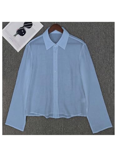 OYOANGLE Men's Mesh Sheer Button Down Shirts Long Sleeve Fitted Party Club Shirt Top3