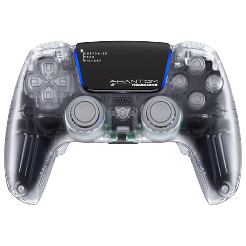 HEXGAMING PHANTOM Pro Wireless Gaming Controller für ps5/PC/Mobile, Upgrade Remap Paddles & Instant Triggers & 8 Swap Joysticks, Elite Gamepad mit Hall-Effekt Stick Modul Edition-Transparent