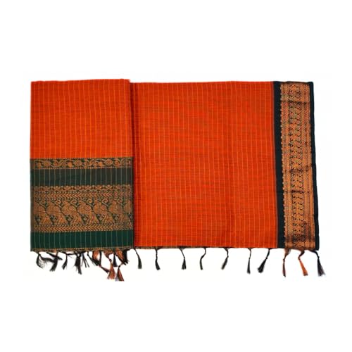 Image of Pure Kalyani Cotton Saree | Zari Border & Blouse Piece - Lata Gadwal Design | Traditional Saree
